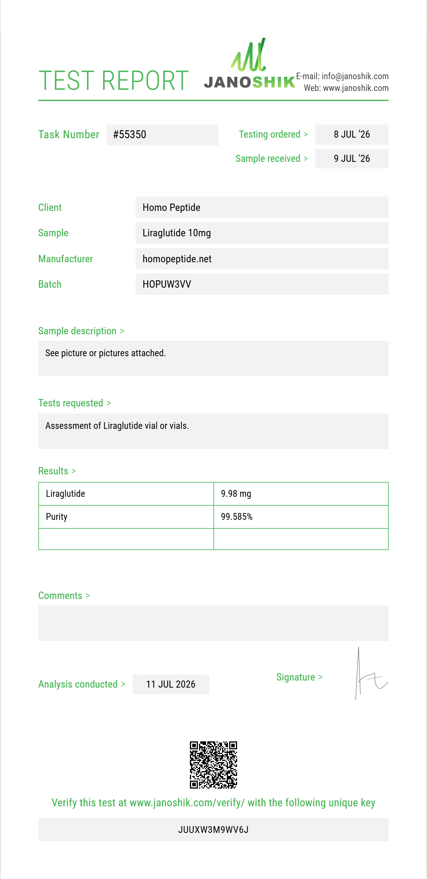 Liraglutide Purity Test Report by Medutest