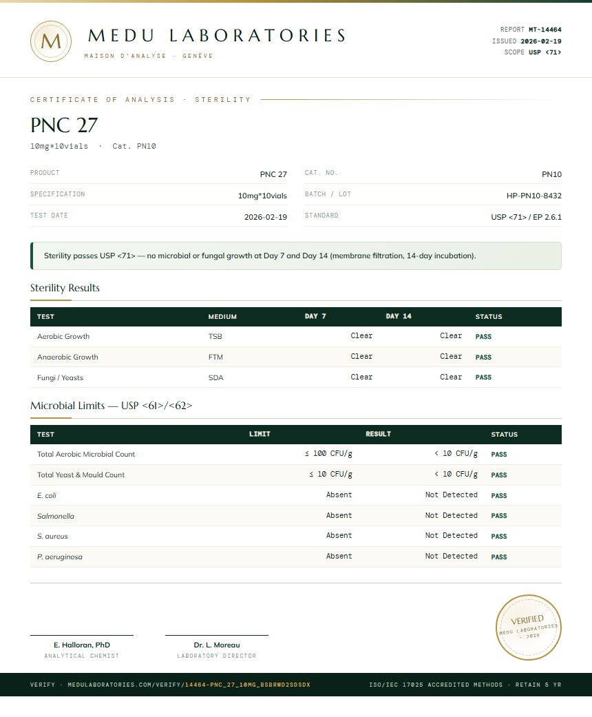 PNC 27 Sterility report by Medutest